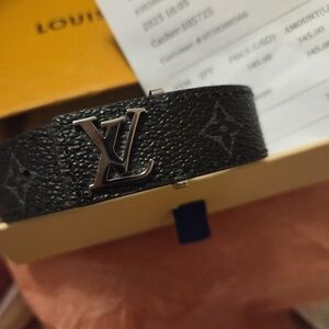 Louis Vuitton Textured Black Bracelet with Silver Logo
